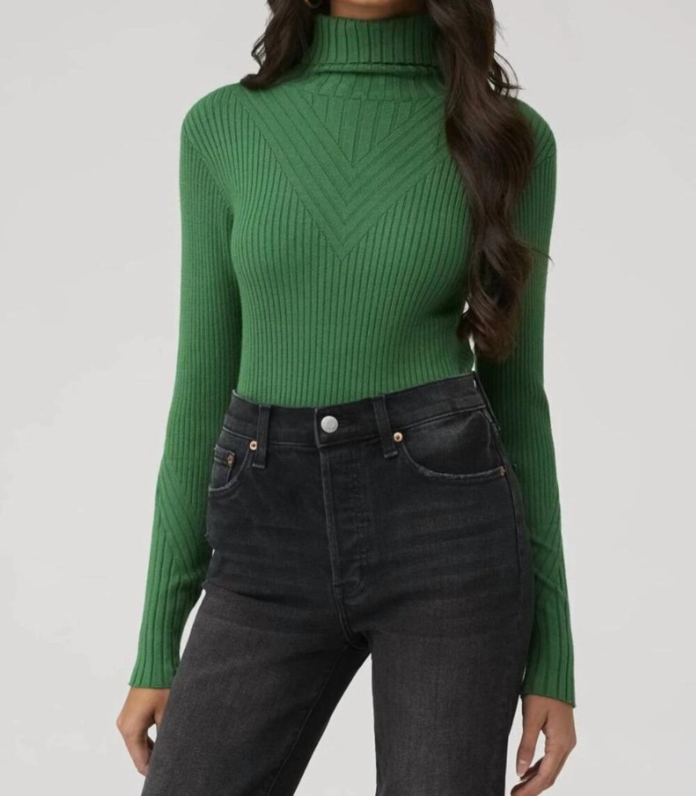 Varley Esme Green Ribbed Turtleneck Sweater Classy Minimalist Women's size Small